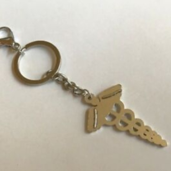 BIG Caduceus Keychain Handbag Purse Charm Nursing - Picture 3 of 6